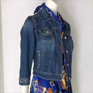 White House Black Market embellished denim jacket with 3/4 sleeves